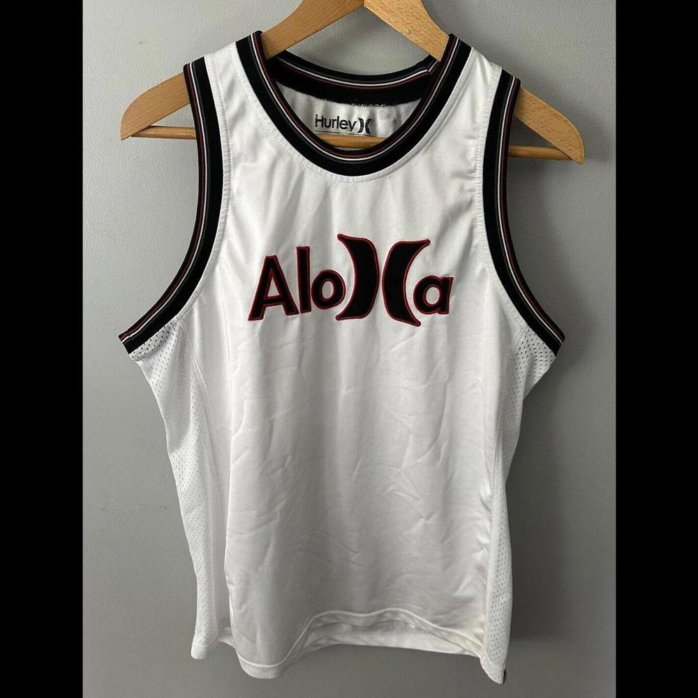 Aloha Hurley Basketball Tank Top Hawaiian Islands White Small EUC